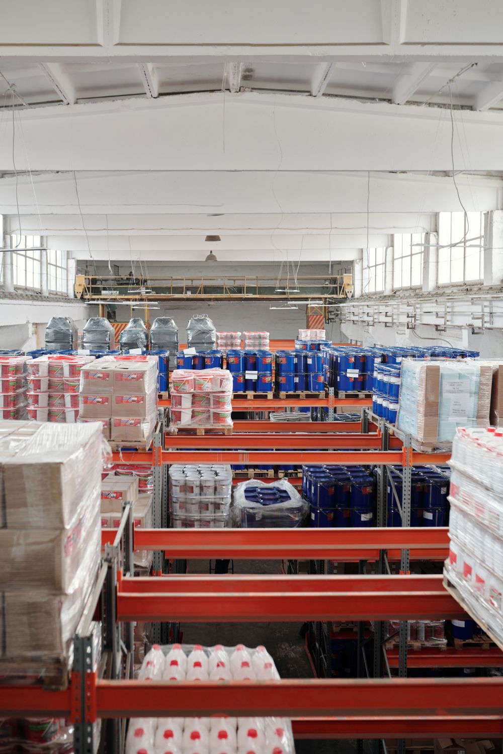 Warehouse with packaged food and beverages